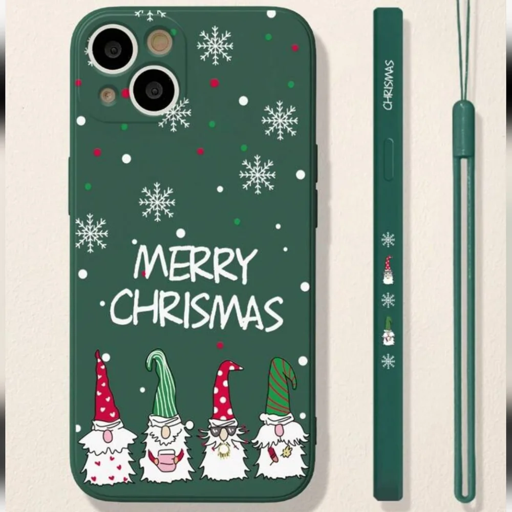 Dark Green Tpu‎ Cute Christmas Side Painted Phone Case With Hand Strap